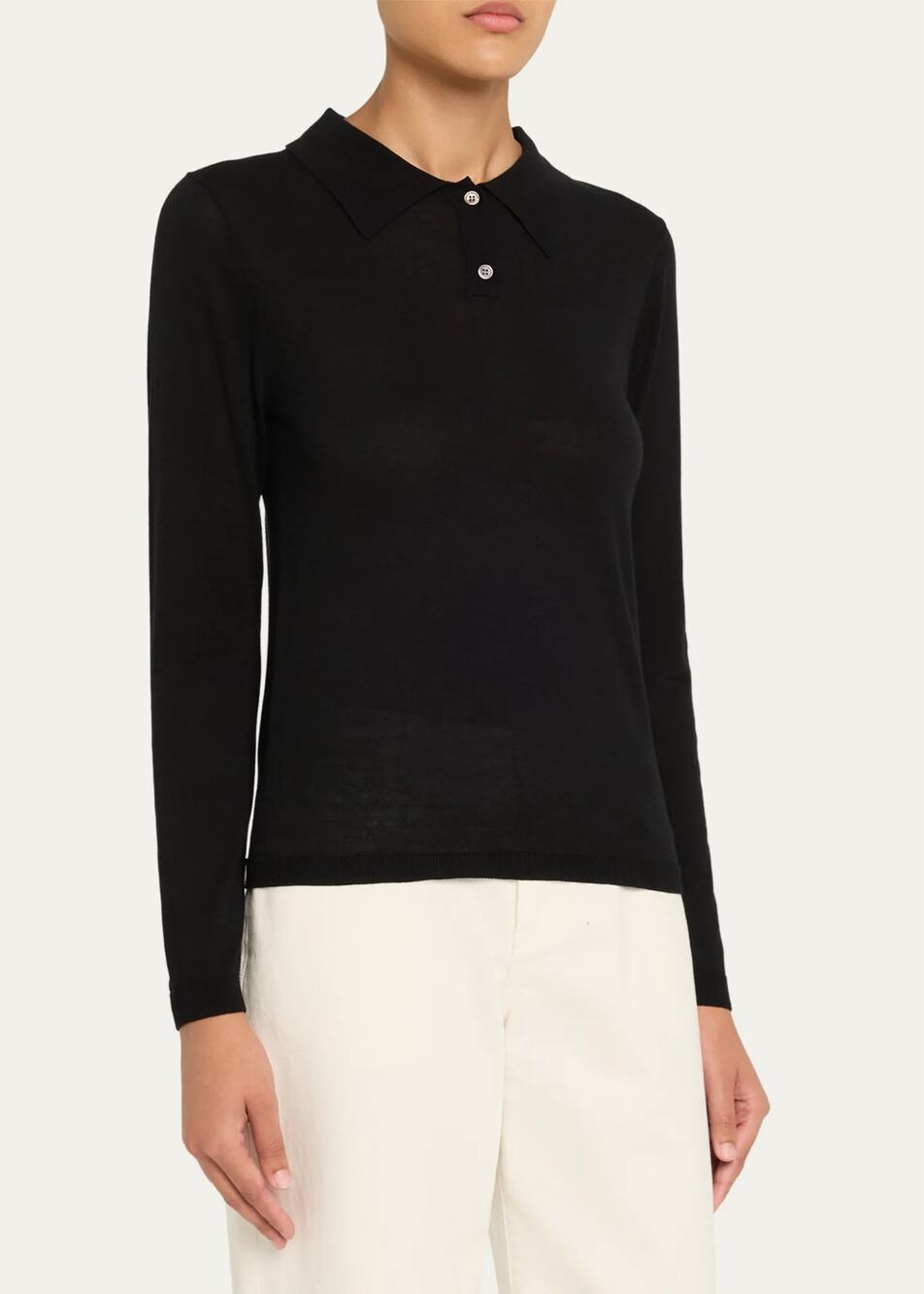 Still Here NY The Daughter Sweater Long Sleeve Polo Shirt Black Size Medium